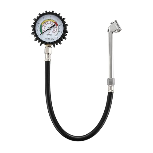 Lawazim Pro7 Tire Pressure Gauge with Pole - High-Accuracy Dual-Scale Tyre Pressure Reader with Rubber Hose and Chuck- for Accurate Tire Inflation and Vehicle Maintenance for Cars Trucks Motorcycles