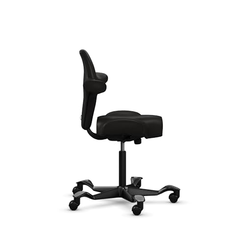Image of HAG Capisco Sit to Stand Chair-Black Frame-Upholstered Black Vinyl