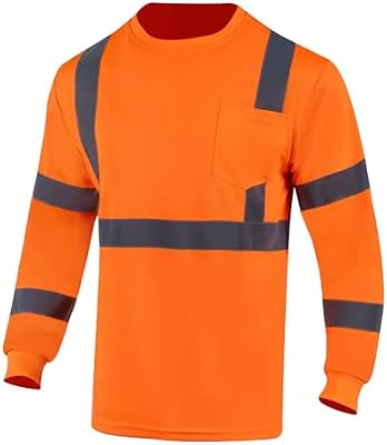VENDACE Men's Hi-Vis Long Sleeve Safety Shirt, ANSI Class 3