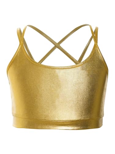 Jugaoge Kids Girls Shiny Metallic Training Bras Wireless Gymnastics Dance Crop Top Bralettes Dancewear