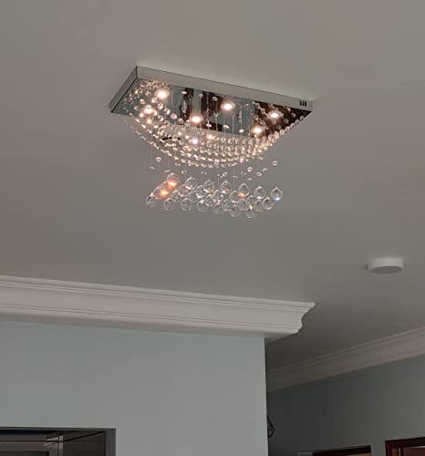 GANE-SHART GA 6 Light Crystal Ceiling Light Glass Chandelier Stainless Steel Rectangular Modern Led Light Home Decor Light for Hall, Room, Warm White