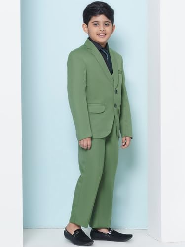 Image of AJ DEZINES Kids 5 Piece Solid Cotton Blend Coat Pant Suit Set For Boys