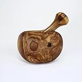 Handgefertigter Olivenholz Mörser mit Stößel, Runde Form, 10 cm Durchmesser, 6 cm Höhe, für Kräuter und Gewürze, Elegant und Praktisch