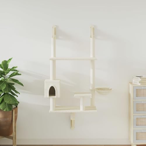 Arbre à chat mural crème 153 cm avec sa tour d'escalade