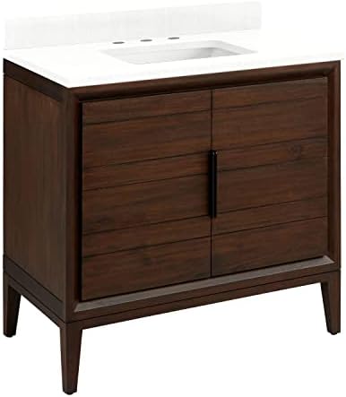 Signature Hardware 482509 Aliso 36" Free Standing Single Basin Vanity Set with Teak Cabinet, Granite Vanity Top, and Rectangular Porcelain Undermount Sink