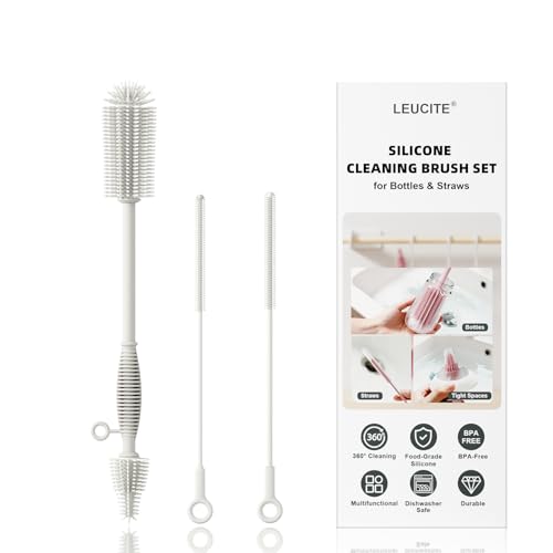 Image of Silicone Cleaning Brush Kit,Water Bottle and Straw Cleaner Brush Set for Tumbler,Baby Bottle,Breast Pump Part,Nipple,Sippy Cup,Glass,Dishwasher Safe,BPA Free,3 Pcs
