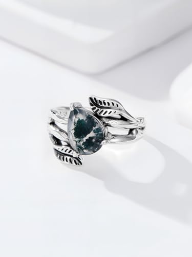 Seiyang Natural Moss Agate Ring 925 Sterling Silver Leaf Moss Agate Ring Promise Ring Engagement Wedding Jewelry Gifts for Women4
