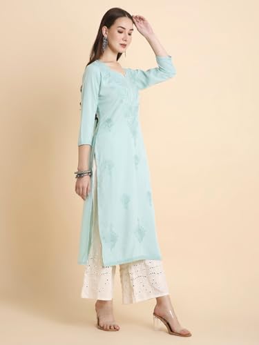 Image of RATAN Rayon Straight Lucknowi Chikankari Ethnic Wear Kurta for Women