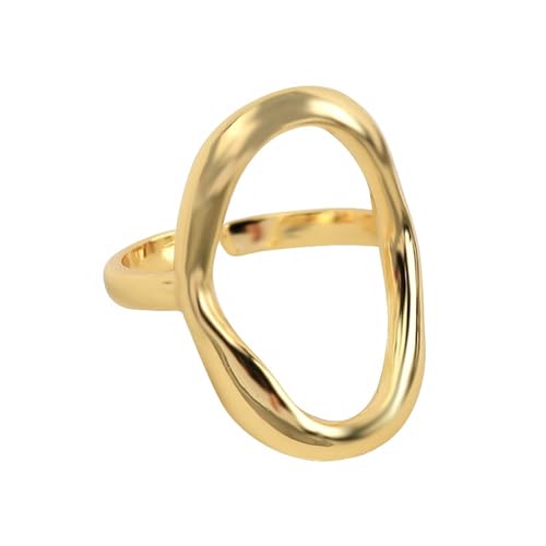 Oval Round Loop Open Statement Ring for Women Fashion 18K Gold Plated Ring Classic Oval Adjustable Ring Minimalist Geometic Circle Wedding Jewelry