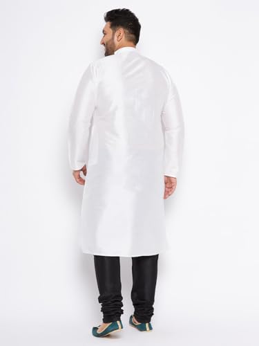 Image of Vastramay Plus Men's White Silk Blend Kurta Pyjama Set VPLUSMKWH001nPBL 44 | Independence Day