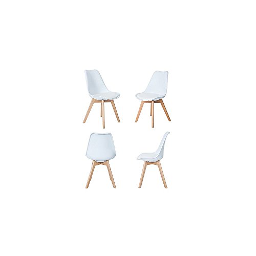 Silla Marsella Blanca para cocina y sala de comedor asiento de piel sintética, estructura de poliPropileno, patas de madera de haya