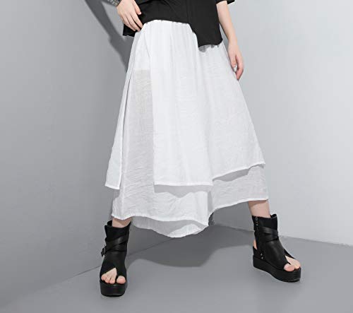 ellazhu Women's Loose Fit Wide Leg Pants with Side Pockets for Casual Lounge Wear Culottes Style GY2416 White L4