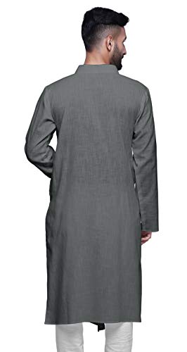 Image of Atasi Long Sleeve Mens Kurta Solid Cotton Flex Mens Long Kurta Shirt-XXXX-Large Gray