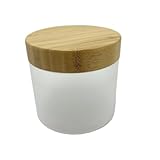 BEECO GIF2U Empty Bamboo Lid Jar 16oz/500g,Refilable Plastic Round Cosmetic Containers for Powder,Body Butter,Cream,Lotion,Wide Mouth Makeup Sample Storage Pot Dispenser(Frost)
