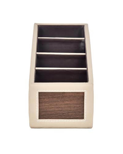Image of Premsons Leather Desk Stationery Organizer Remote Control Holder Pen Box, Black