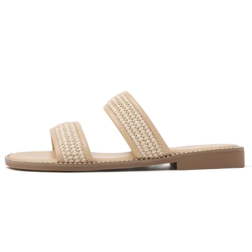 Image of Tilocow Women's Flat Sandals Two Strap Summer Dressy Studded Slide Sandals Open Toe Cute Casual Slip on Comfort Shoes for Beach Travel Daily Wear
