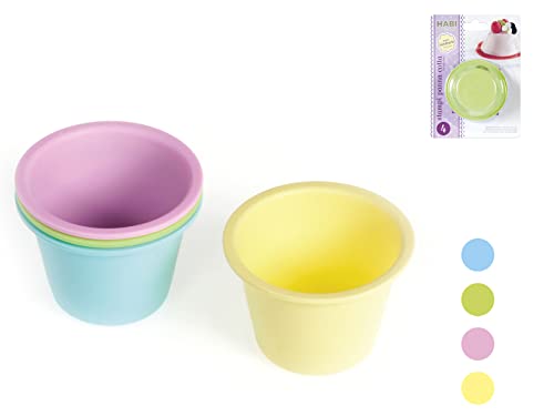 Habi Cake Design Confezione 4 Stampi Panna Cotta, in Silicone, Diametro 9 cm, Altezza 6 cm, Pastello