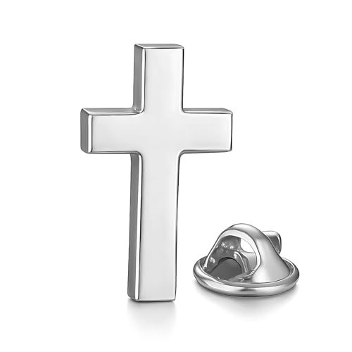 Broche de cruz cristiana plateada 3D – Grabado láser en la parte posterior – Cruz católica de color plata religiosa | Para hombre y mujer, mm, zinc