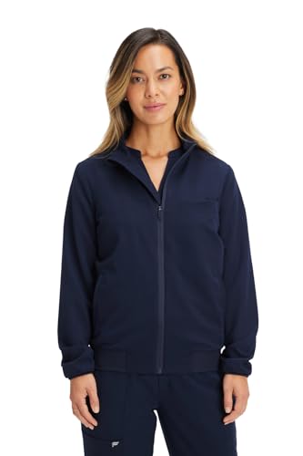 Fabletics Women's Daily 3-Pocket Scrub Jacket - MotionTech, Lightweight, Breathable, Wrinkle-Resist, Semi-Slim Fit, M, Navy