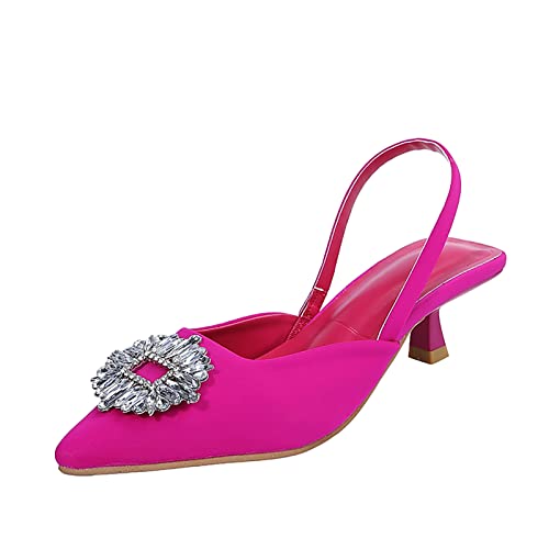 SOOUICKER Escarpins à talon moyen avec strass et bout pointu pour femme, rose, 39 EU
