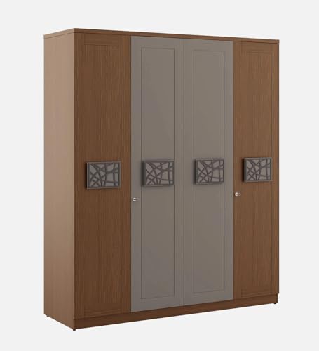 Image of Mintwud Pepperfry Engineered Wood Wardrobe with 4 Doors Storage and 2 Hanging Rod | Wooden Almirah Cupboard for Clothes Storage Organizer for Living Room Home Furniture (Oak, Sahara Beigh Finish)