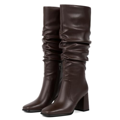 Image of Modatope Knee High Boots Women Square Toe Chunky Heel Fashion Tall Boots