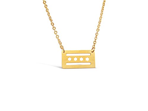 Rosa Vila Chicago Flag Pendant Necklace, Illinois State Necklace, Minimalist Chicago Gift for Women, Ideal as Chicago Gifts, Chicago Cubs Jewelry, and Minimalist Jewelry for Women (Gold Tone)