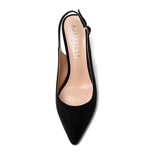 NUMALEO Womens Ankle Strap Dress Party Solid Suede Pointed Toe Buckle Chunky Mid Heel Pumps Shoes 2.5 Inch3