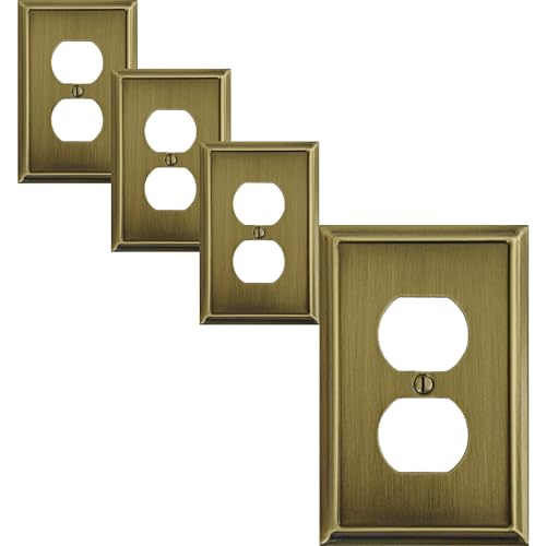 OKAWYC Single Duplex Outlet Light Switch Cover Aria Metal Wall Plate 4-Pack Antique Brass 1 Gang for Receptacle Light Switch Switch Cover Decorative Wallplate Durable