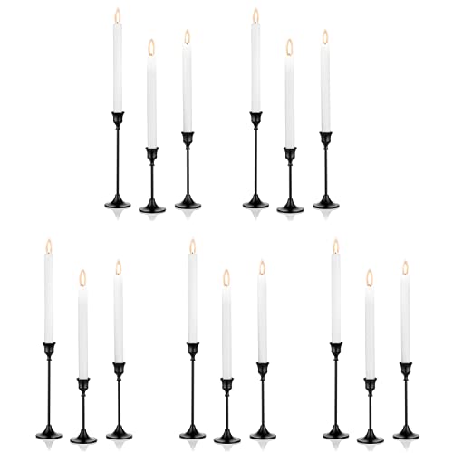 Nuptio Black Candle Holder Candlestick Holders 15 Pcs Candle Sticks Holder Metal Tapered Candle Holder, Taper Candle Holders for Wedding Christmas Party Celebration Mantel Dinner Home Decoration