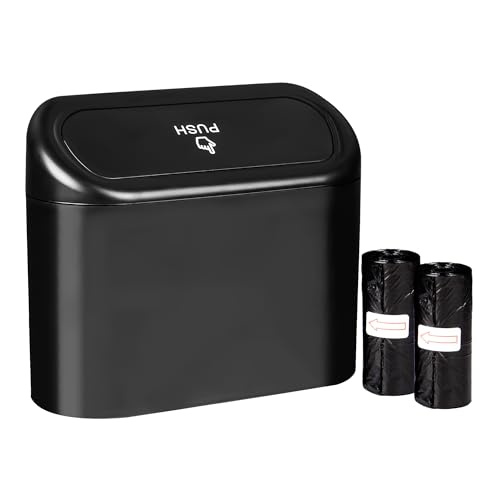 Viridis Packaging Car Bin - Black Mini Trash Can With 2x Rolls of Bags (30 sacks) - Vehicle Organiser For Front or Back of Car - Fix to Seat Pockets Doors or Central Reservation