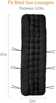 KOCASO Outdoor Lounge Chair Cushions - 67x22x4in Lounger Cushions for Indoor Outdoor Furniture，Comfortable & Breathable - Ideal for Chaise Recliner Sofa Mat Deck Chair Cushion，Black