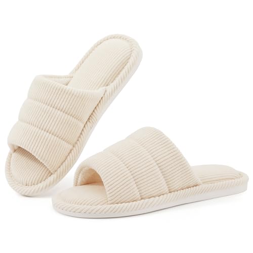 shevalues Terry Cloth Open Toe Slippers for Women Memory Foam Slip On House Slippers4