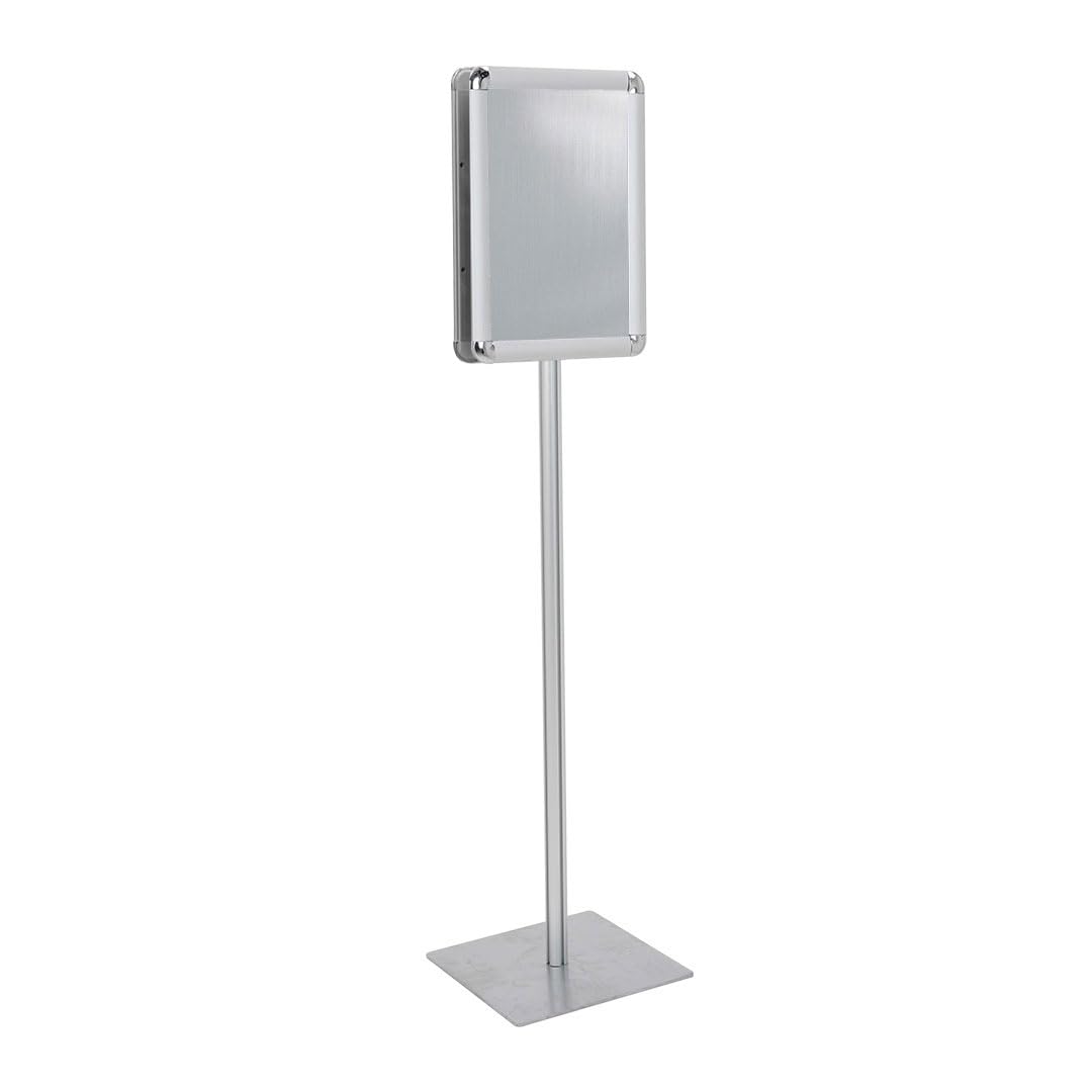 Danieli Store | Expositor Publicitario de Pie A3 con 2 Marcos a Presión Bifaciales | Soporte Autoportante para Carteles, Señalización y Publicidad | Poste Porta Comunicaciones (Plata)