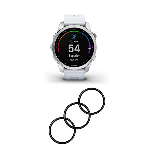 Garmin Fenix 7S Stainless Steel with Whitestone Band Bundle with Tempered Glass Screen Protector Film Fenix 7S (42mm, 3-Pack) (2 Items)