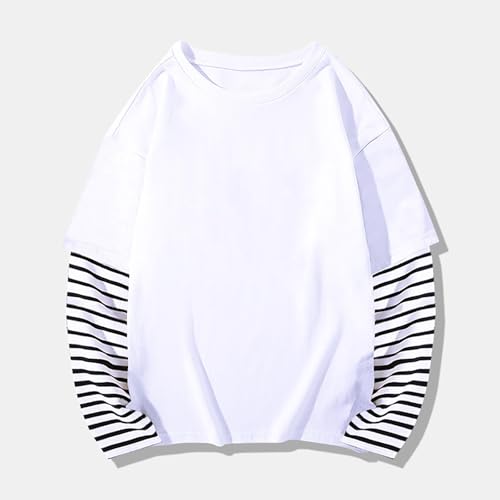 Kids Girls Boys Cotton 2 in 1 Tops Unisex Baggy Striped Long Sleeve Crew Neck Shirts Autumn Comfy Tops Tees Clothes4
