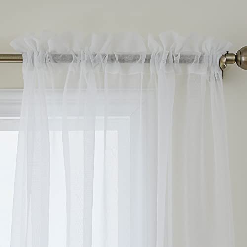 Cortinas de gasa traslúcidas Demetex con acabado premium y bolsillo para barra de salón blanca 2