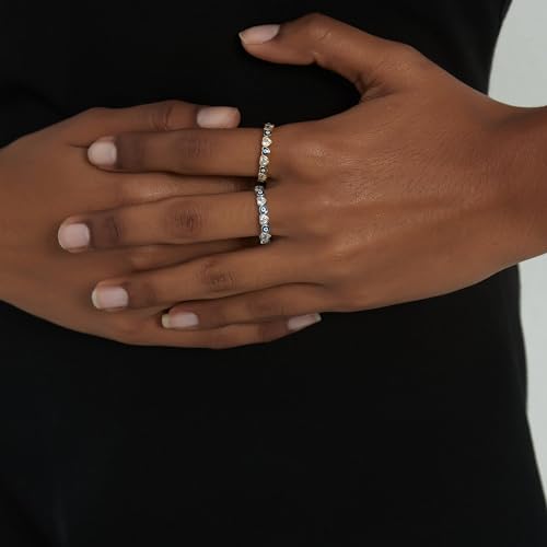 PERIMADE Gold Plated Evil Eye Ring for Women, Dainty Cubic Zirconia Heart Wedding Promise Eternity Band, Hypoallergenic 925 Sterling Silver Stackable Ring Birthday Friendship Valentines Jewelry Gift4