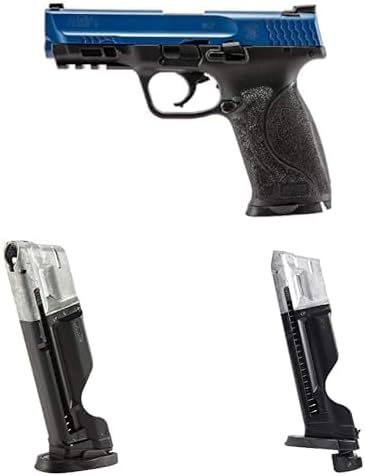 Bundle of Umarex T4E Smith & Wesson M&P M2.0 .43 Caliber Training Pistol Paintball Gun Marker, LE Blue + Caliber Training Pistol Paintball Gun Marker Magazine, Standard + Quick Piercing Magazine