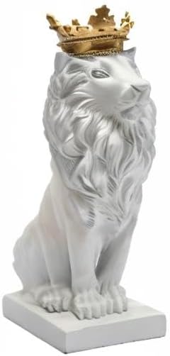 Miniatura 10 de Artgenius Figura decorativa de estatua de león de corona de rey real de 7.3 pulgadas (blanco)