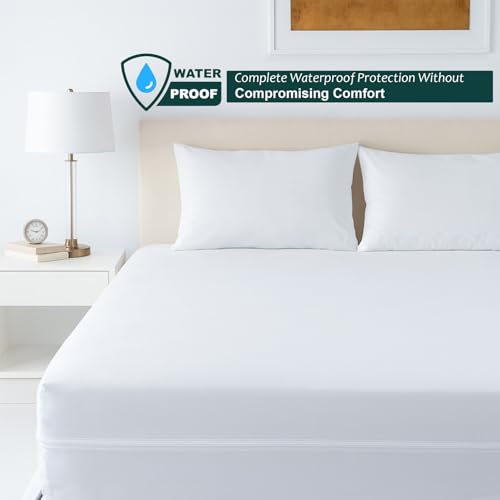Image of Zipper Closure Style Mattress Protector King Size 100% Waterproof Six-Sided Mattress Encasement for Bed 78x84 Inch Fit On 6 Inch 6.5X7 Feet White