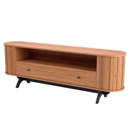 Rack Curvo 180cm para TV de até 70' com 1 Gaveta Dalla Costa - Freijó/Preto Fosco