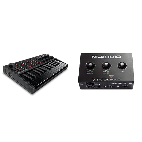 AKAI Professional MPK Mini MK3 Black – 25-Tasten USB MIDI Keyboard Controller & M-Audio M-Track Solo – USB Audio Interface für Aufnahmen