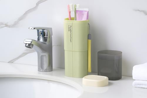 Image of Shopiable Store Plastic Travel Toothbrush Case Cover | Multifunctional Toothpaste & Towel Holder | Portable Wash Cup Organizer Storage Container Box for Business Trips & Travel | Blue