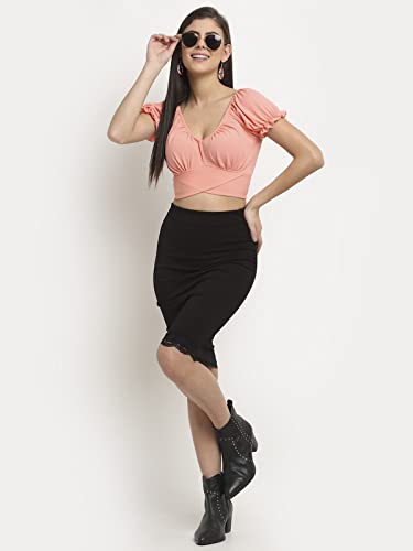 Image of ELEVANTO Women's Ruffle Stylish Short Sleeve Tie Up Back Crop Top Off Shoulder Bardot Blouse /Tops for Summer