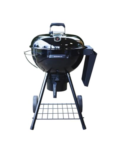 Slow N Sear SnS Grills 22-inch Black Edition Kettle Grill with Folding Side Shelf Porcelain Enamel Finish Deluxe Insert EasySpin Grate Built-in Thermometer- 2026 Version