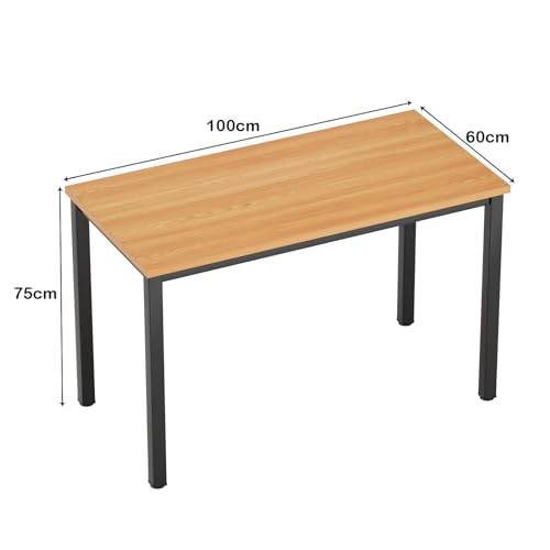 Need Computertisch Schreibtisch 100x60 cm PC Tisch Bürotisch Arbeitstisch Esstisch für Home Office, Teak & Schwarz AC3BB-100