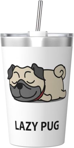 魔法瓶 かわいい パグ 犬 タンブラー 350ml ステンレス製 水筒蓋とストロー付き 真空断熱漏れない 持ち運び 直飲み 子供 通勤 通学 かわいい おしゃれ プレゼント