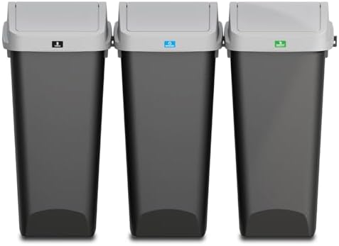 Glad Link & Sort 36 Gallon Waste and Recycle Center - 3x12G (3x45L) Plastic Bin Compartments for Trash, Recycling, Compost with Odor Protection and Swing Top and Lift Up Lids