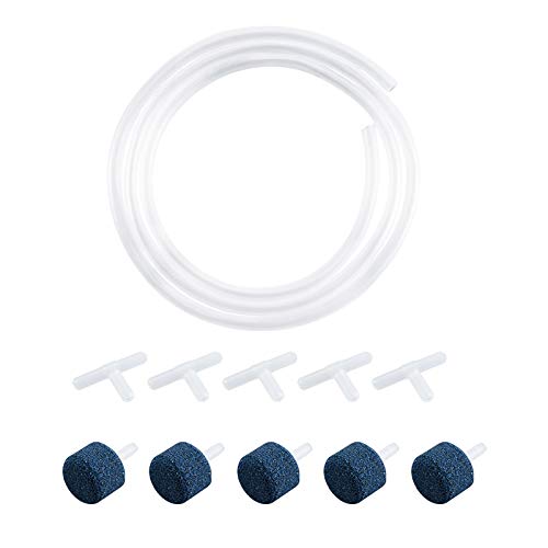 Furpaw Bulleur Aquarium, Accessoires de Pompe à Air Standard pour Aquarium, Diffuseur Air Aquarium Pierres Air à Bulle Tubes Aériens et Connecteurs en T - 11Pièces Cover